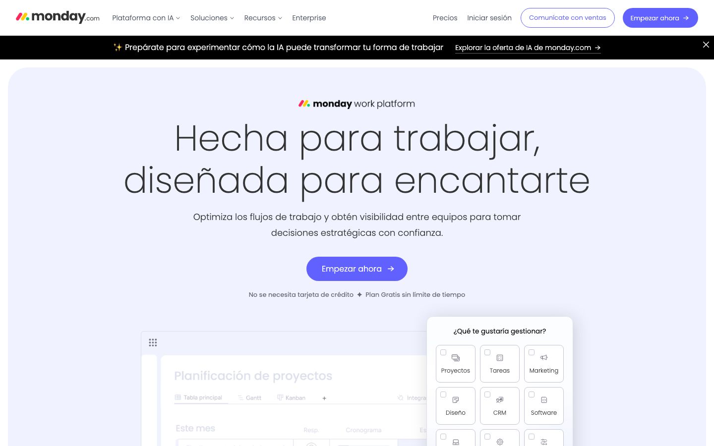 Screenshot of the Monday website