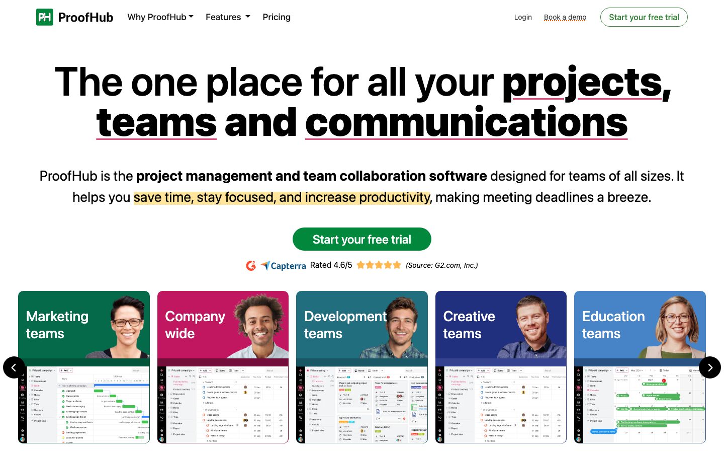 Screenshot of the ProofHub website
