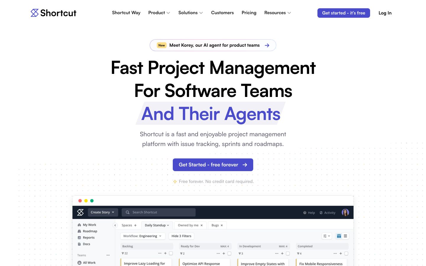 Screenshot of the Shortcut website