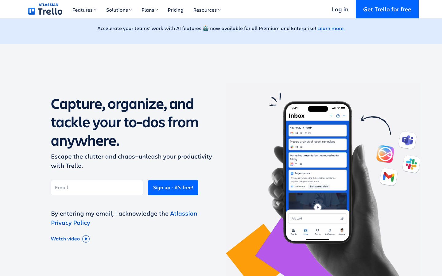 Screenshot of the Trello website